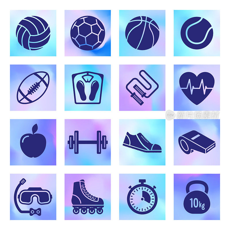 Sports Strength & Conditioning Holographic Style Vector Icon Set